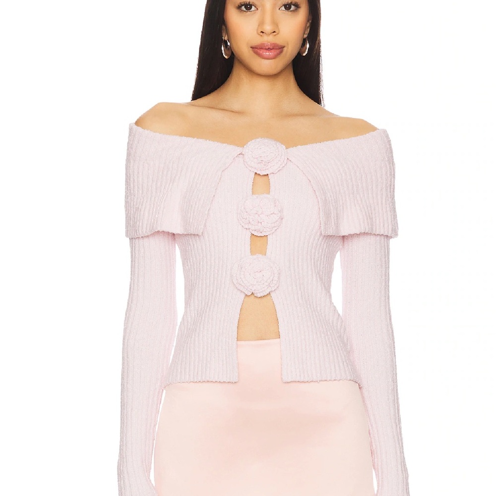 MAJORELLE Pink Off-the-Shoulder Sweater with Ribbed Knit